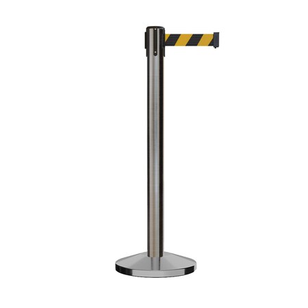 Montour Line Stanchion Belt Barrier Sat.Steel Post 14ft. Black/Yel Belt ES660-SS-BYD-140